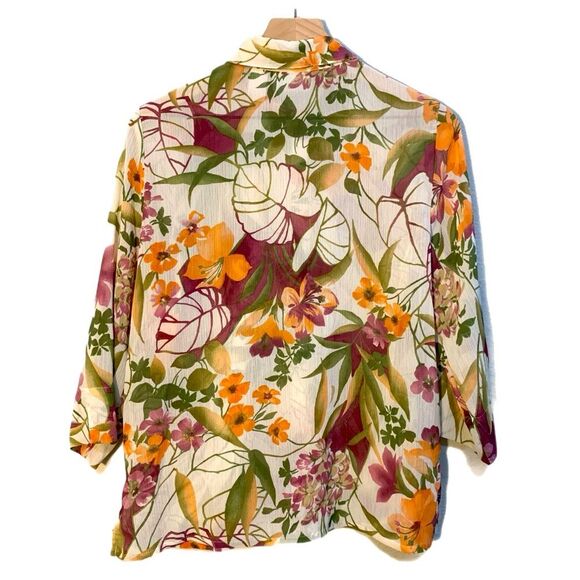 ALFRED DUNNER Floral Sheer Blouse Women’s Sz 12P Cream Fall Colors Button Up. - Picture 2 of 11
